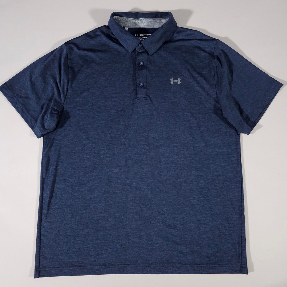 Under Armour The Playoff Polo Mens XXL Navy Blue Heather HeatGear Golf Shirt